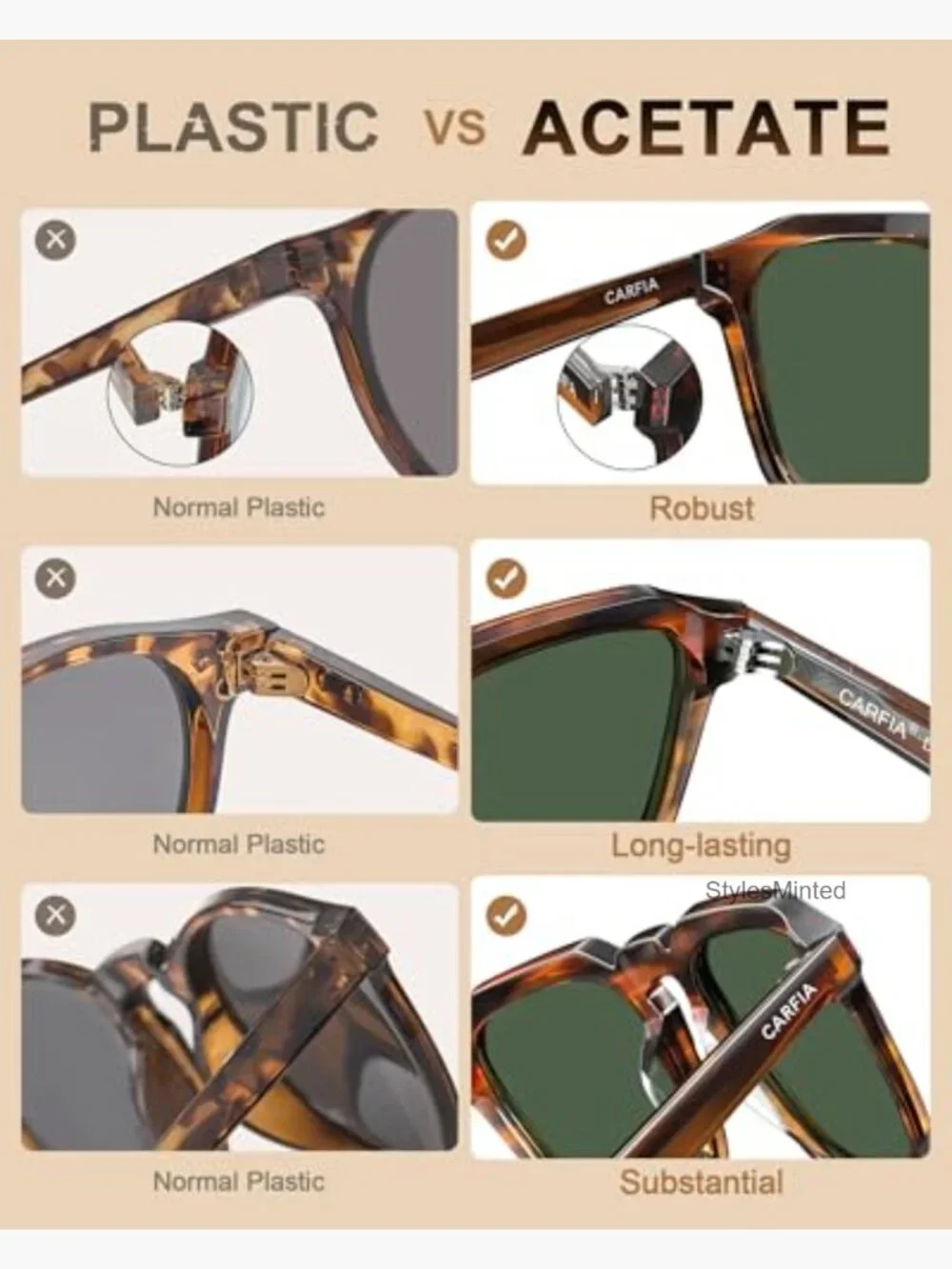 Vintage Retro Square Acetate Polarized Sunglasses UV Protection Gift Set